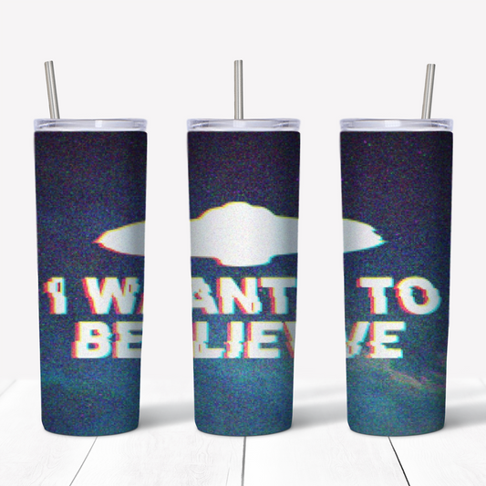 X-Files I Want To Believe UFO Poster 20oz Sublimated Metal Tumbler
