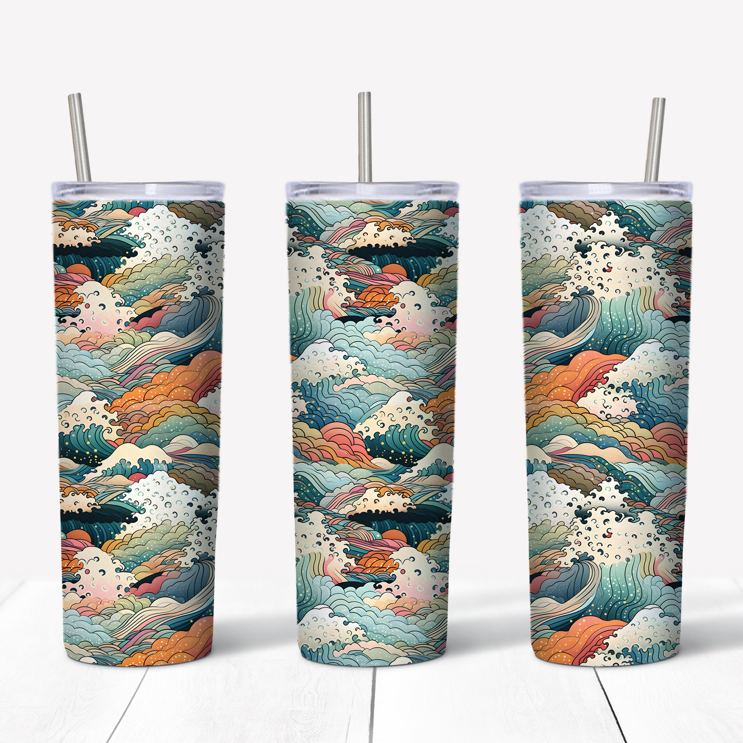 Japanese Multicolored Waves 20oz Sublimated Metal Tumbler