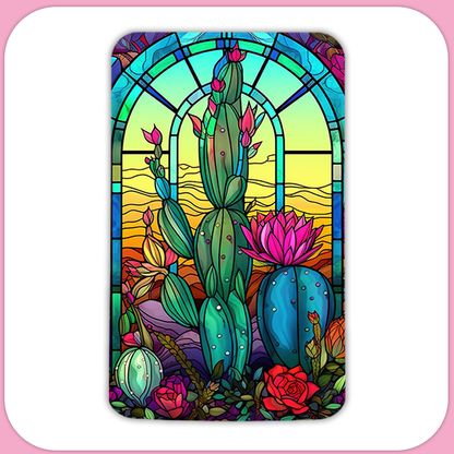 Stained Glass Cactus Rectangular Sublimation MDF Keychain