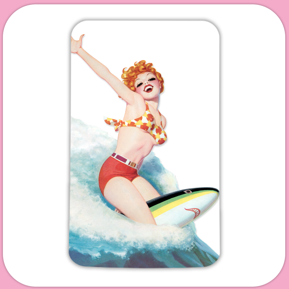 Pin Up Girl Surfer on Shark Rectangular Sublimation MDF Keychain