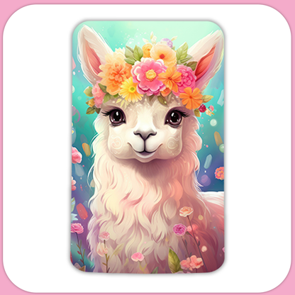 Colorful Llama with Floral Crown Rectangular Sublimation MDF Keychain