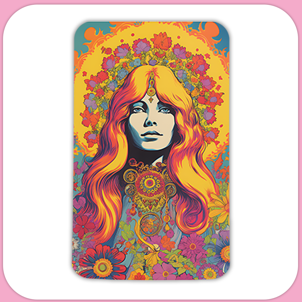 70s Bohemian Psychedelic Lady Rectangular Sublimation MDF Keychain