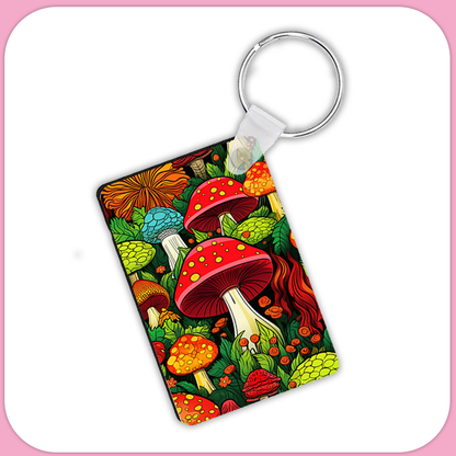 Field of Mushrooms Rectangular Sublimation MDF Keychain