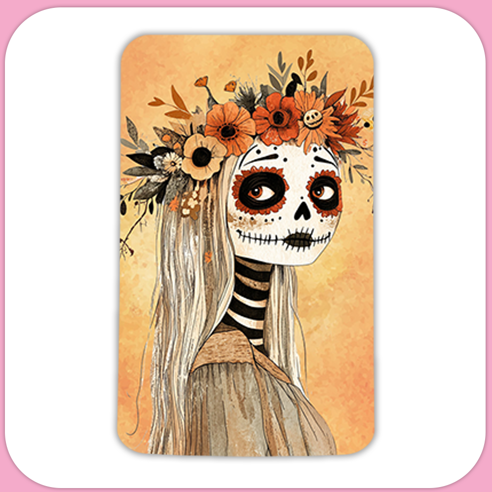 Dia De Los Muertos Day of the Dead Sugar Skull Autumn Lady Rectangular Sublimation MDF Keychain