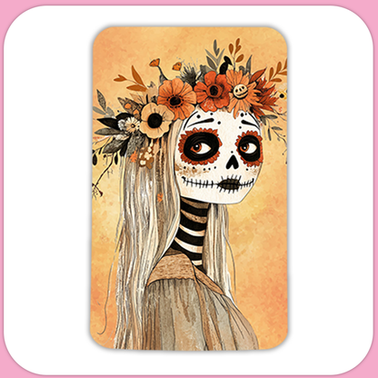 Dia De Los Muertos Day of the Dead Sugar Skull Autumn Lady Rectangular Sublimation MDF Keychain