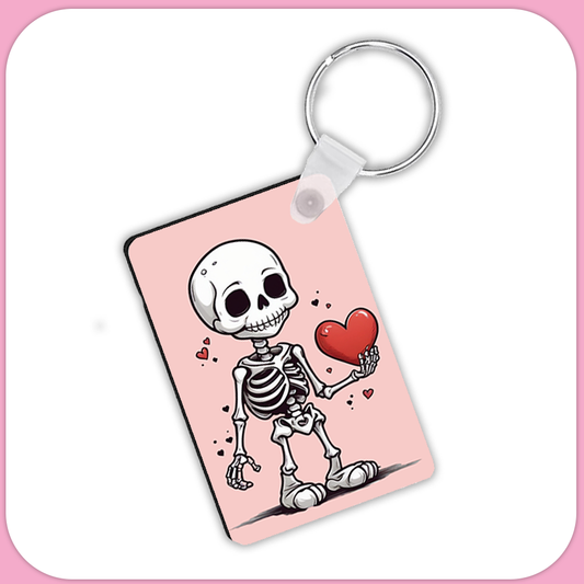 Cute Valentines Day Skeleton Heart Rectangular Sublimation MDF Keychain