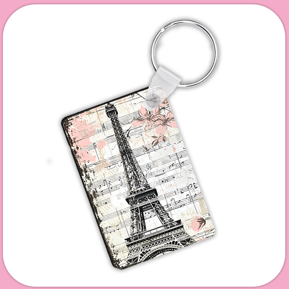 Eiffel Tower Sheet Music Paris France Rectangular Sublimation MDF Keychain