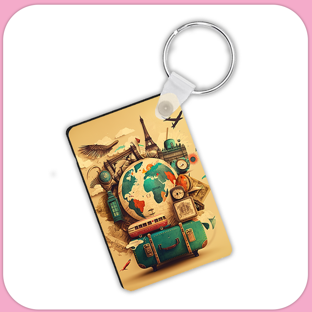 Icons of Travel Rectangular Sublimation MDF Keychain