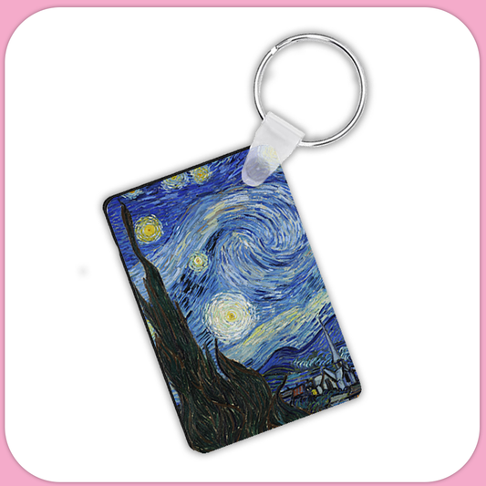 Vincent van Gogh Starry Nights Rectangular Sublimation MDF Keychain