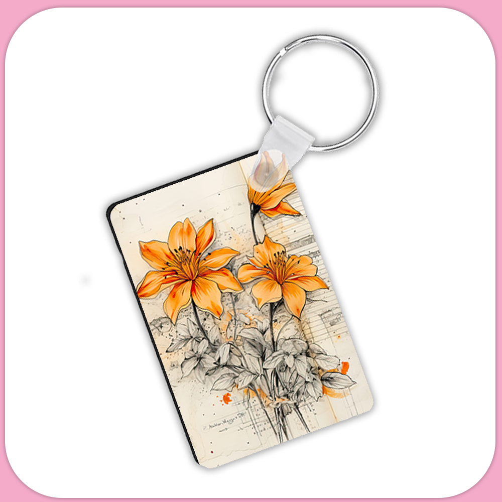 Orange Lilies Lily Rectangular Sublimation MDF Keychain