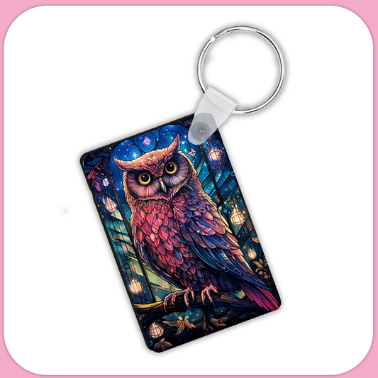 Mystical Owl Rectangular Sublimation MDF Keychain