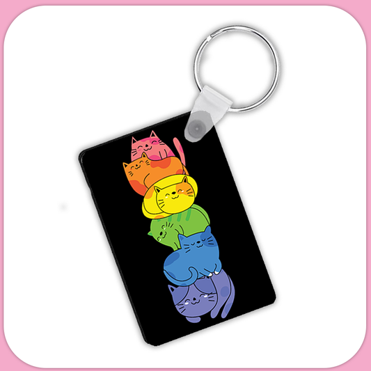 Rainbow Stack of Cats Rectangular Sublimation MDF Keychain