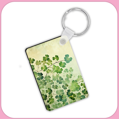 Watercolor Irish Shamrocks Clover Rectangular Sublimation MDF Keychain