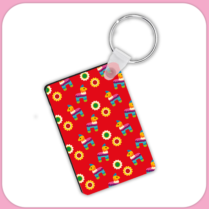 Mexican Pinatas and Flowers Rectangular Sublimation MDF Keychain