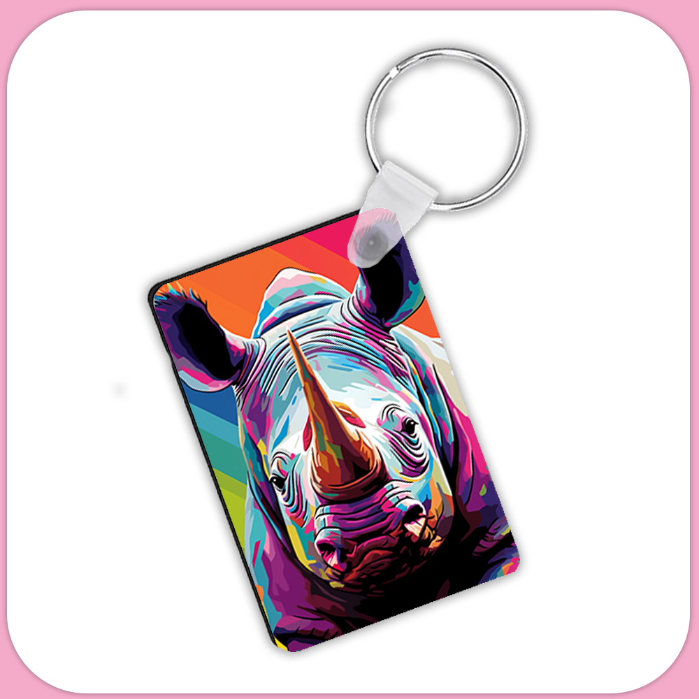 Pop Art Rhino Rhinoceros Rectangular Sublimation MDF Keychain