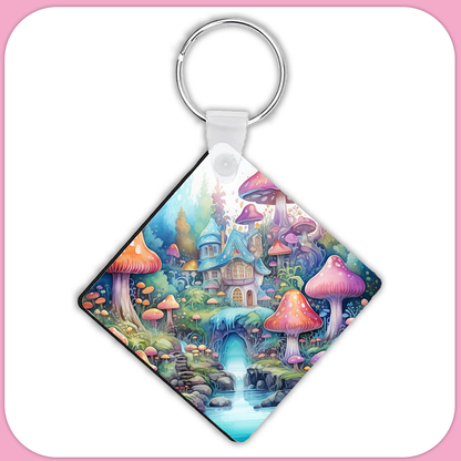 Fantasy Mushrooms Wonderland Square Sublimation MDF Keychain