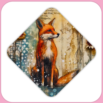 Storybook Red Fox Square Sublimation MDF Keychain