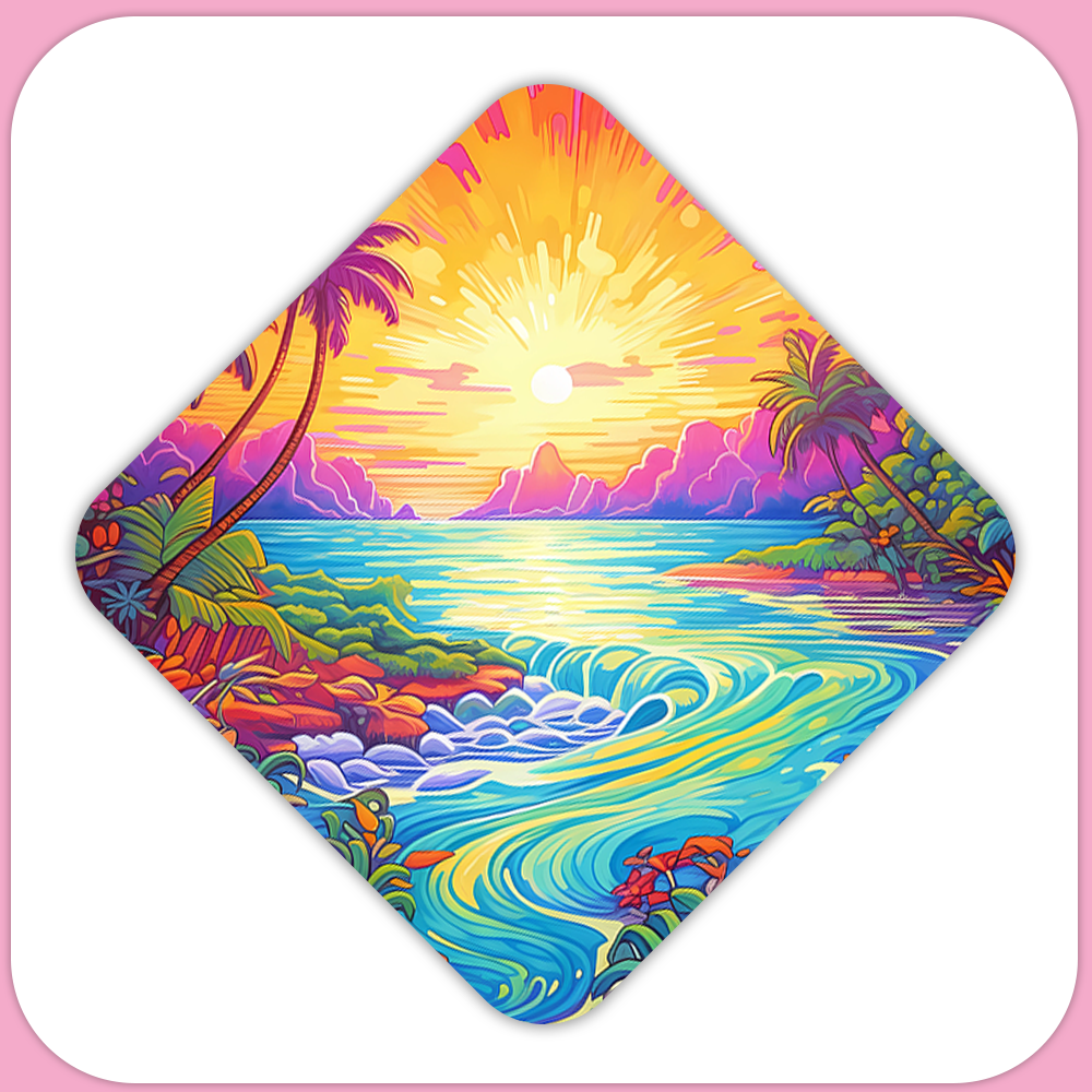 Tropical Beach Sunset Square Sublimation MDF Keychain