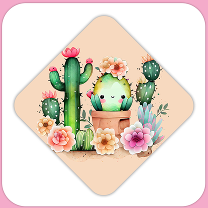 Kawaii Cactus Flowers Square Sublimation MDF Keychain