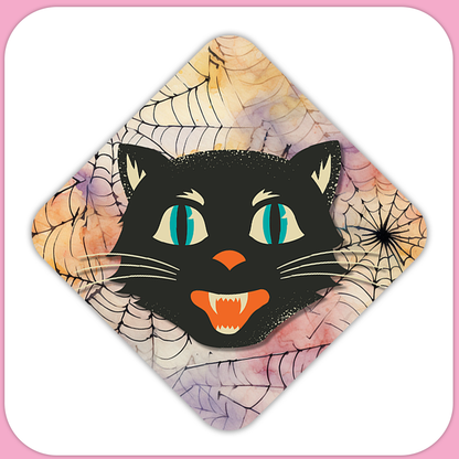 Retro Halloween Black Cat Square Sublimation MDF Keychain