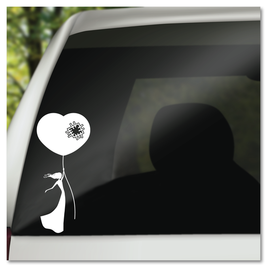 Lady With Heart Balloon Vinyl Decal Sticker