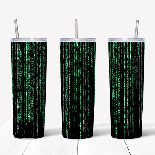 The Matrix Binary Code 20oz Sublimated Metal Tumbler