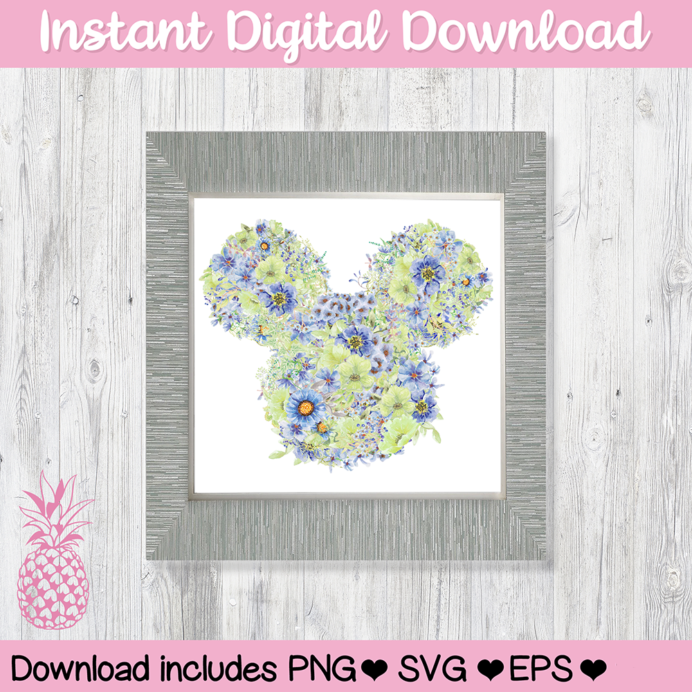 Moody Blues Flowers Mickey Mouse Hidden Mickey-ikoon Disney digitale aflaai vir sublimasie en druk