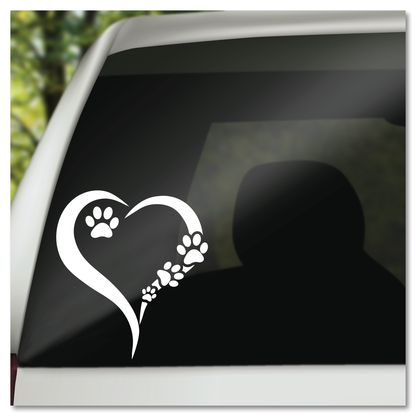 Paw Prints in Heart Vinyl Decal Sticker