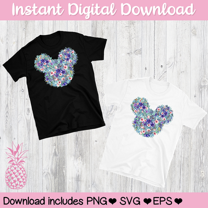 Peonies Mickey Mouse Hidden Mickey Icon Disney Digital Download For Sublimation & Printing