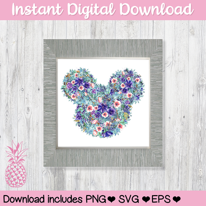 Peonies Mickey Mouse Hidden Mickey Icon Disney Digital Download For Sublimation & Printing