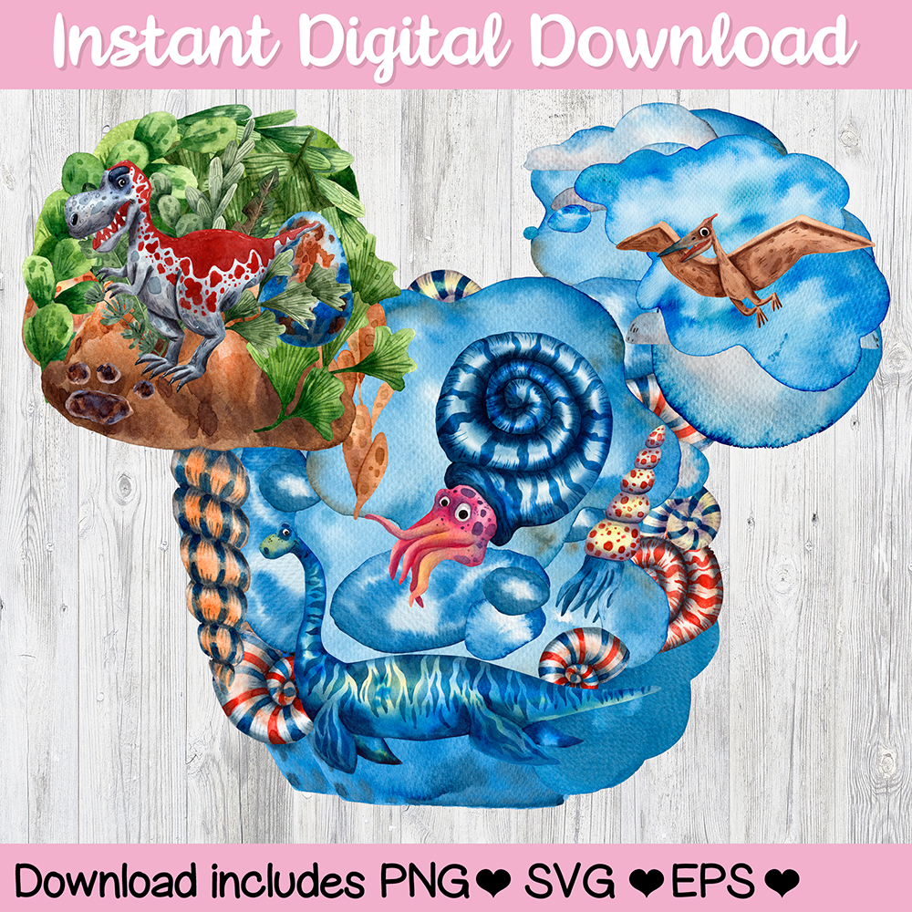 Pre-Historic Dinosaurs Mickey Mouse Hidden Mickey Icon Disney Digital Download For Sublimation & Printing