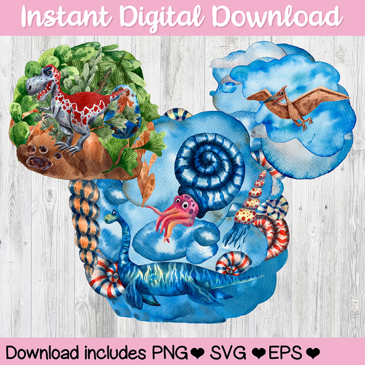 Pre-Historic Dinosaurs Mickey Mouse Hidden Mickey Icon Disney Digital Download For Cutting Machines