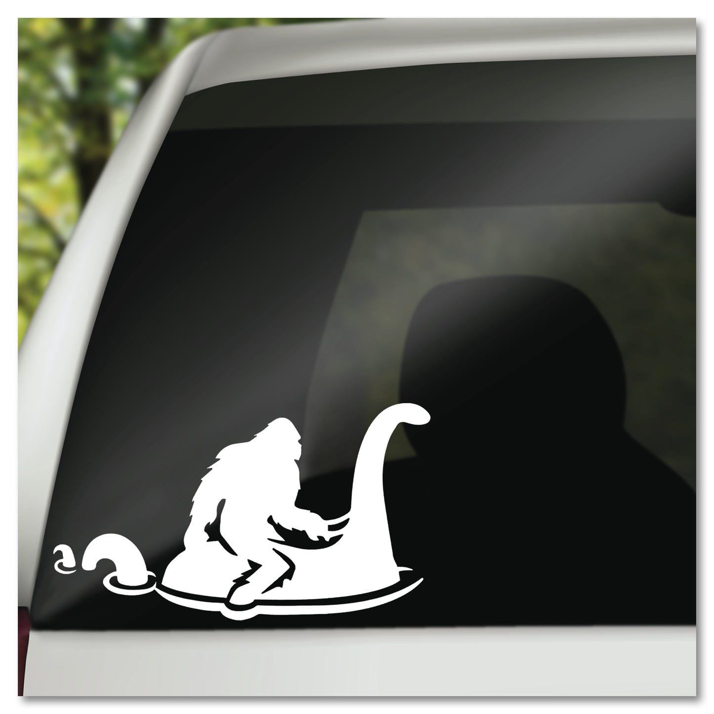 Bigfoot Riding Nessy Cryptids Vinyl Decal Sticker