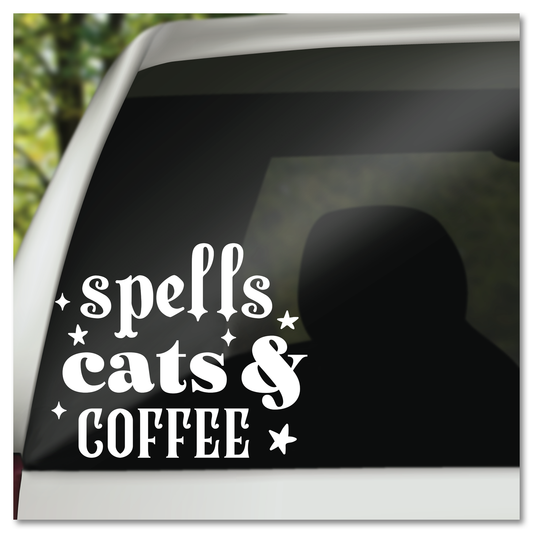 Spells Cats & Coffee Vinyl Decal Sticker