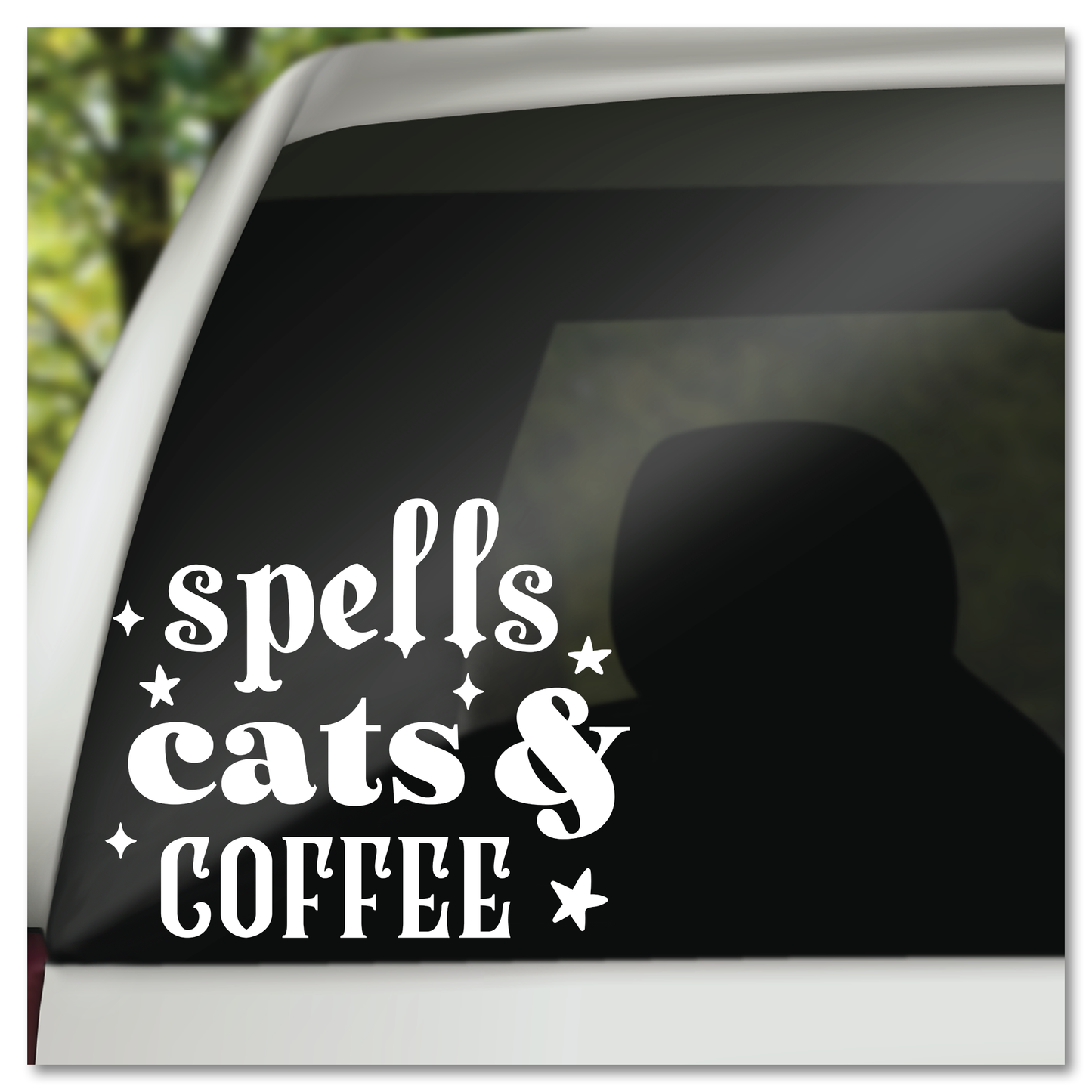 Spells Cats &amp; Coffee Vinyl Decal Sticker