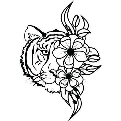 Tiger and Flowers Vinyl Decal Sticker