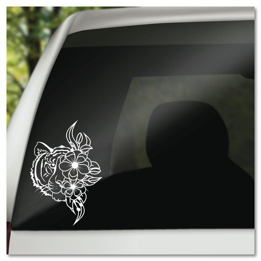 Tiger and Flowers Vinyl Decal Sticker