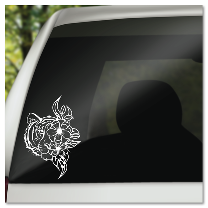 Tiger and Flowers Vinyl Decal Sticker