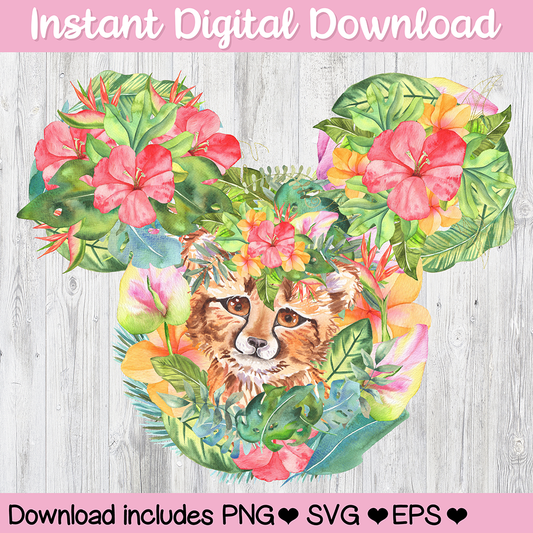 Tropical Cheetah Floral Mickey Mouse Hidden Mickey Icon Disney Digital Download For Cutting Machines