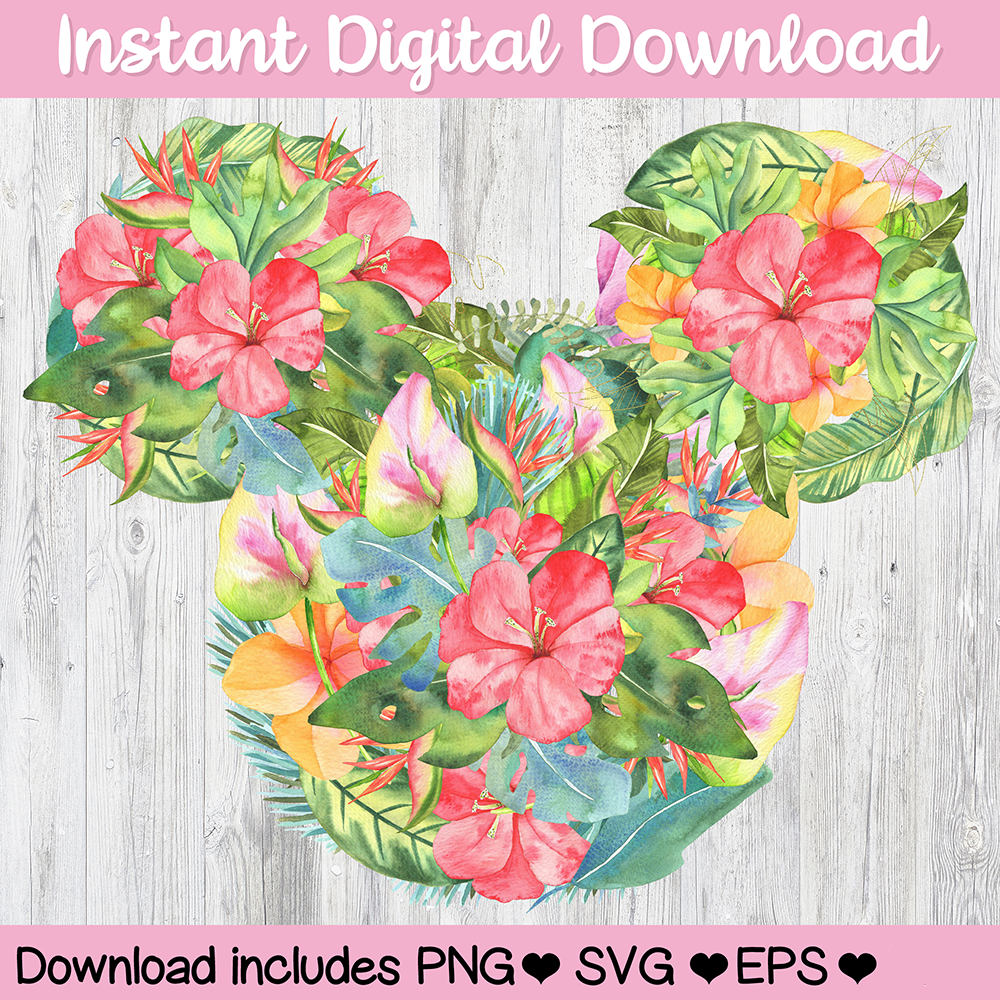 Tropical Floral Mickey Mouse Hidden Mickey Icon Disney Digital Download For Sublimation & Printing