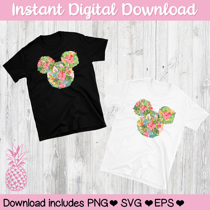 Tropical Floral Mickey Mouse Hidden Mickey Icon Disney Digital Download For Sublimation & Printing