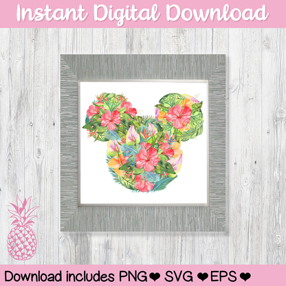 Tropical Floral Mickey Mouse Hidden Mickey Icon Disney Digital Download For Sublimation & Printing