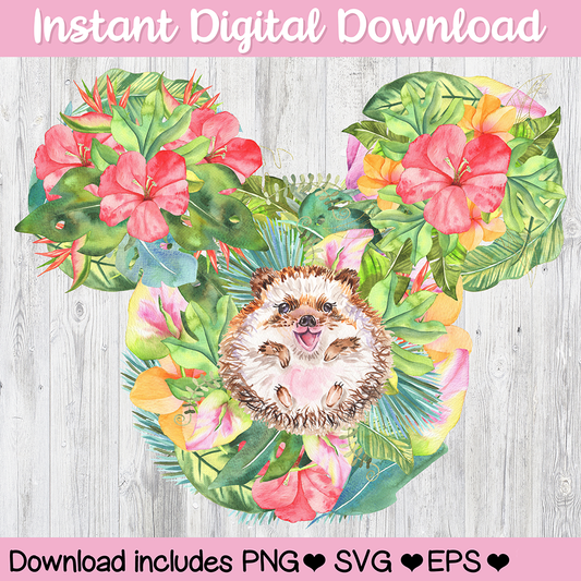 Tropical Hedgehog Floral Mickey Mouse Hidden Mickey Icon Disney Digital Download For Cutting Machines