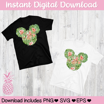 Tropical Sloth Floral Mickey Mouse Hidden Mickey Icon Disney Digital Download For Cutting Machines