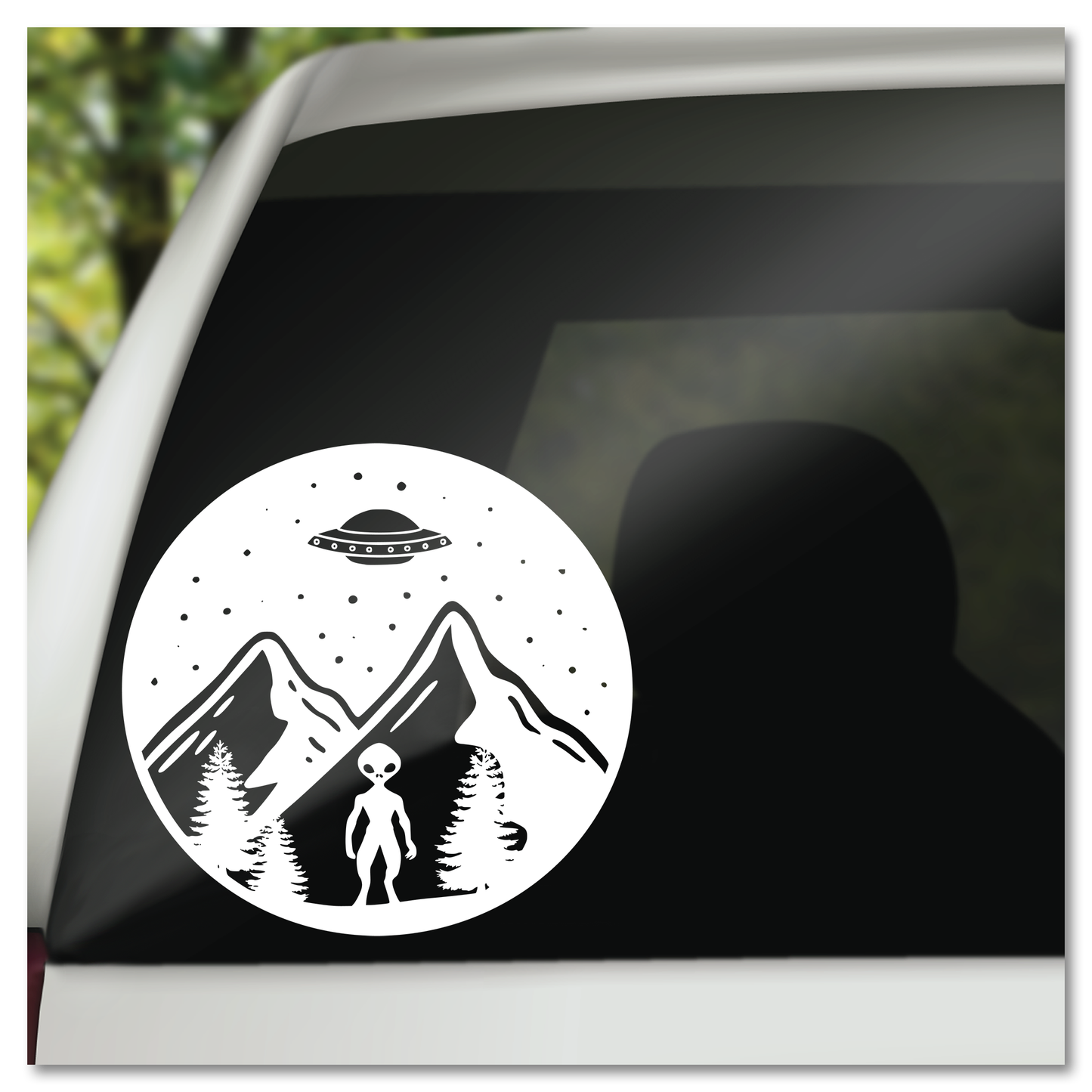 Alien UFO Mountains Vinyl Decal Sticker