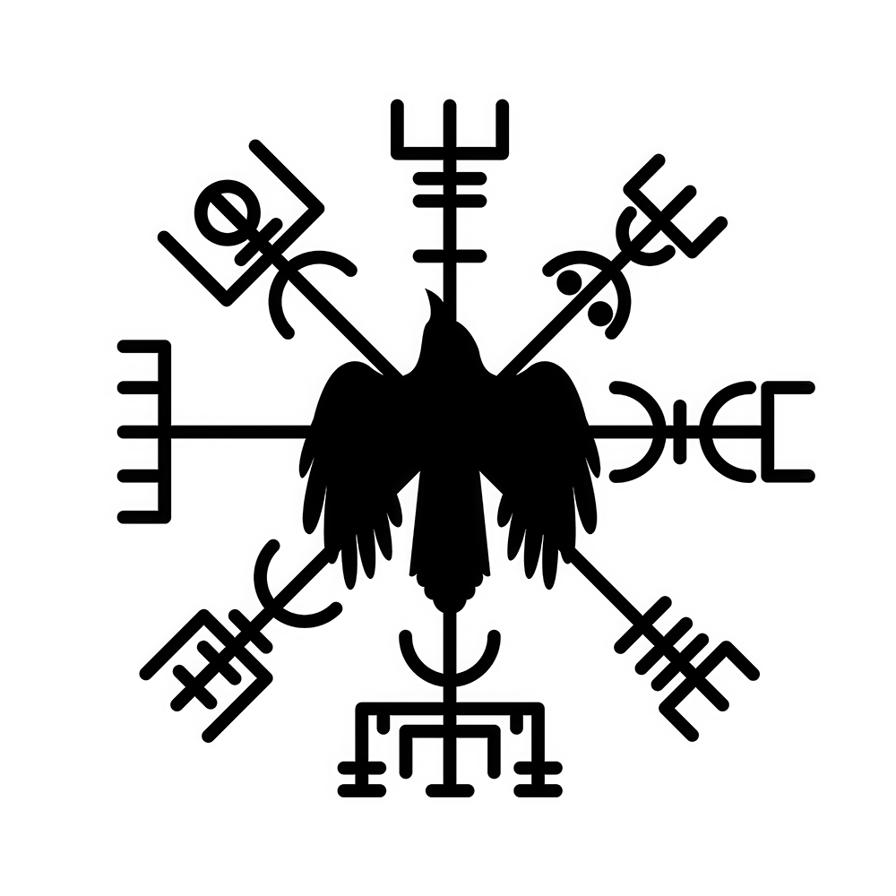 Viking Runes Compass and Crow Vinyl Decal Sticker