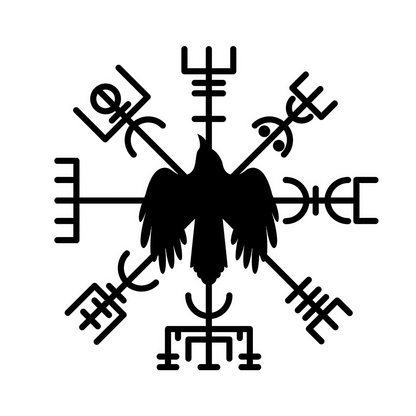 Viking Runes Compass and Crow Vinyl Decal Sticker
