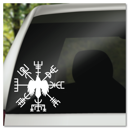 Viking Runes Compass and Crow Vinyl Decal Sticker