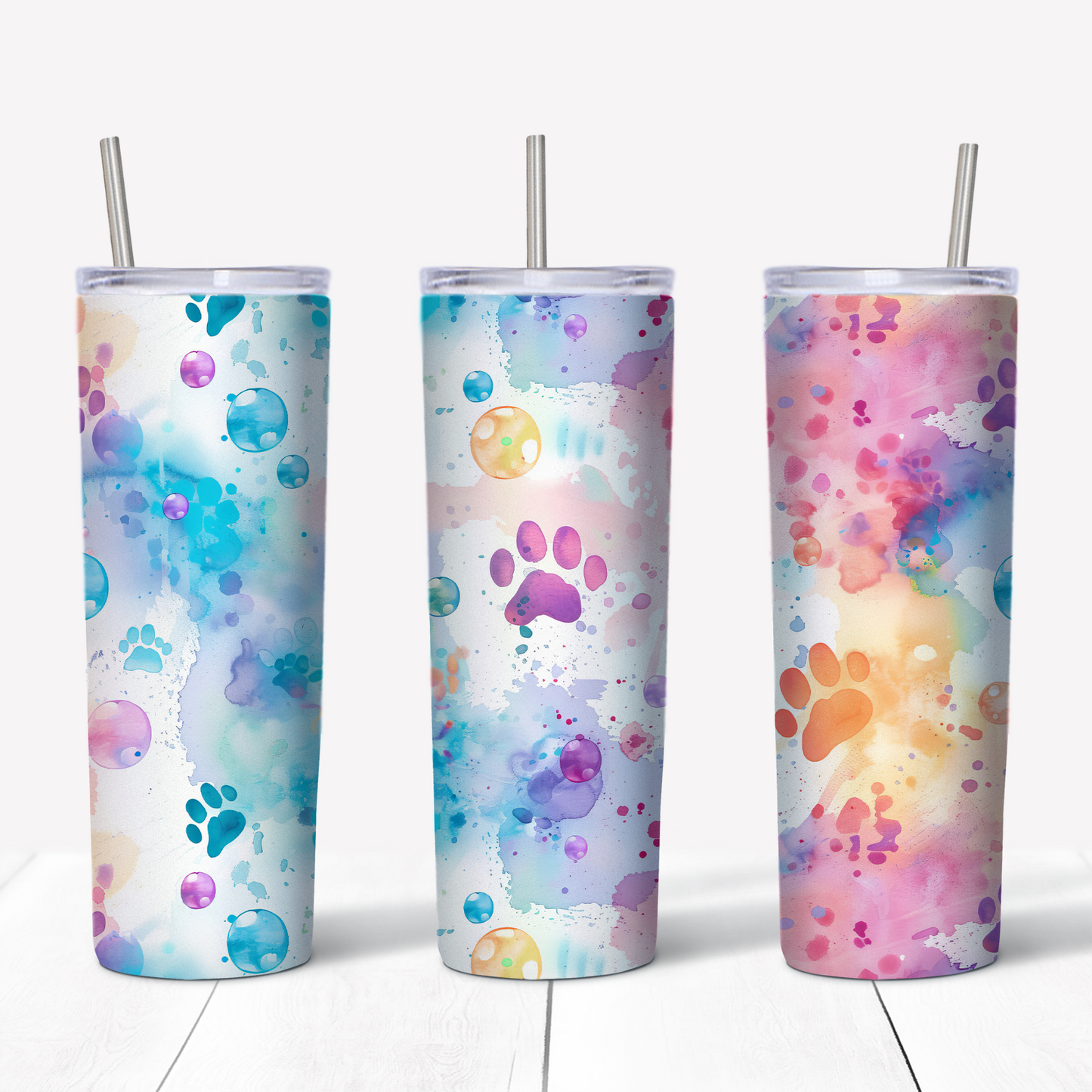 Watercolor Paw Prints 20oz Sublimated Metal Tumbler