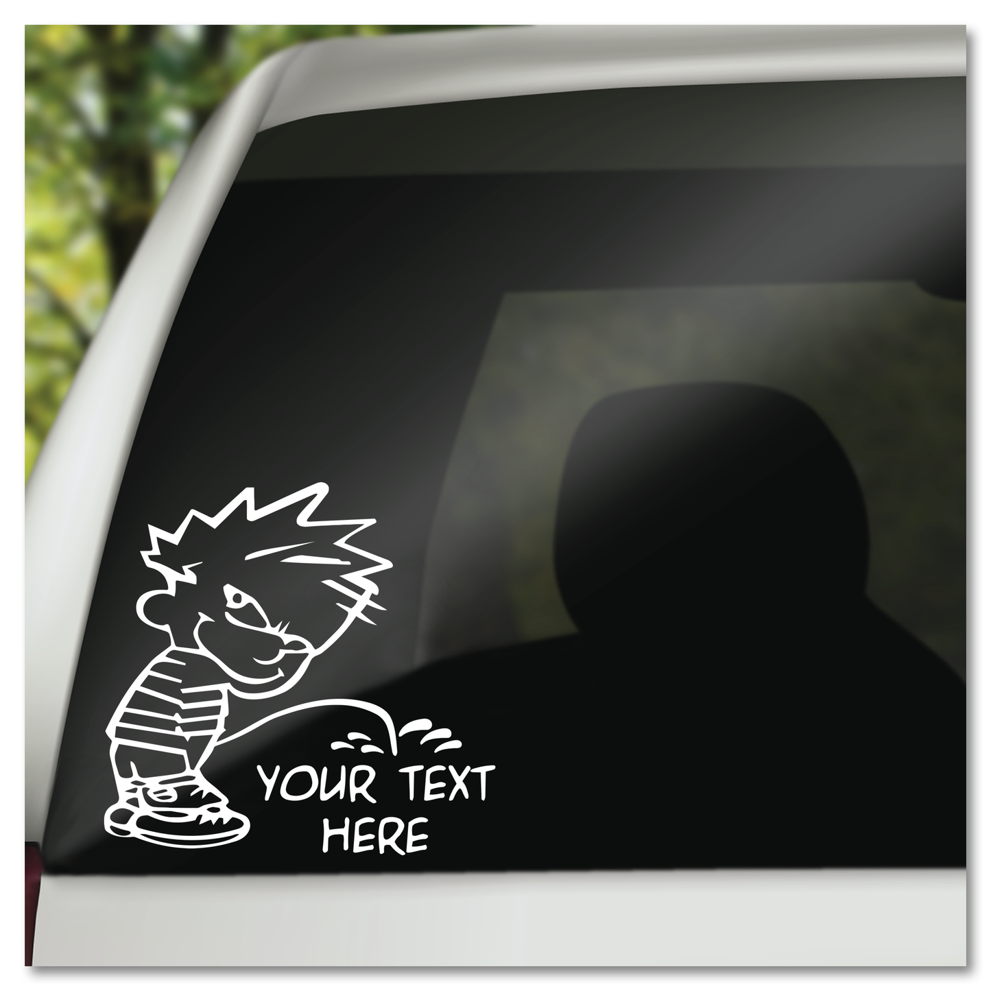 Calvin Peeing Custom Text Vinyl Decal Sticker